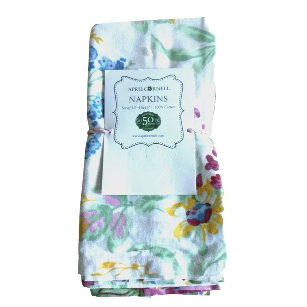 April Cornell Napkins Eternal Rose Set of 10 Blue Pink Floral French Country